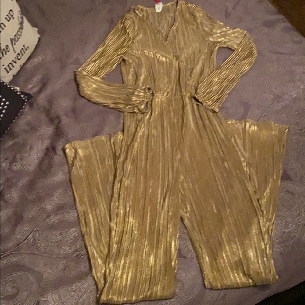 Metallic Gold Pleated Jumpsuit